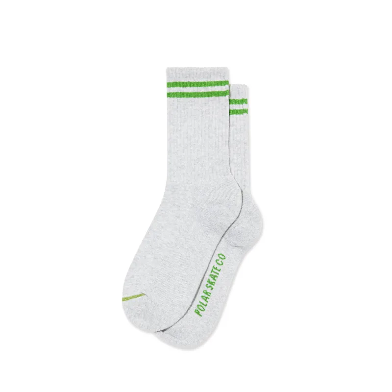 Rib Socks | 2 Stripes - Heather Grey / Green sold by Polar Skate