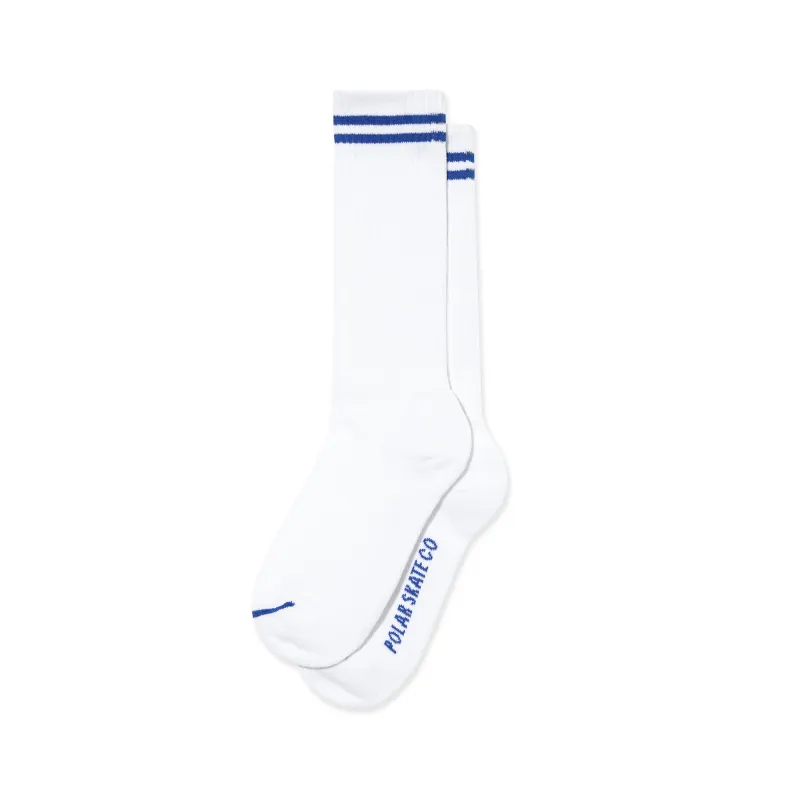 Rib Socks | Long | 2 Stripes - White / Blue sold by Polar Skate