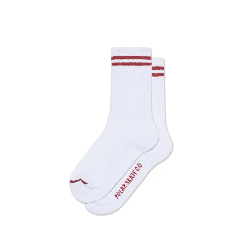 Rib Socks | 2 Stripes - White/Cherry sold by Polar Skate