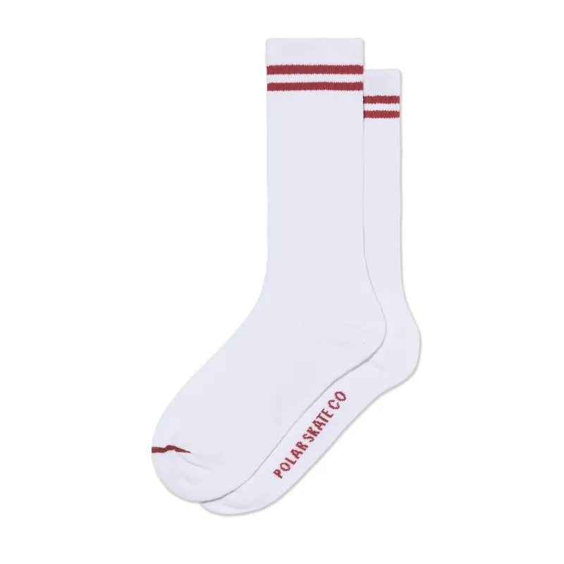 Rib Socks | Long | 2 Stripes - White/Cherry sold by Polar Skate