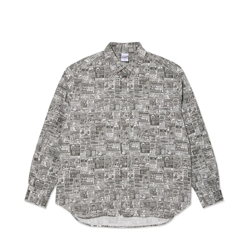Ben LS Shirt | Newspaper - Light Grey made by Polar Skate