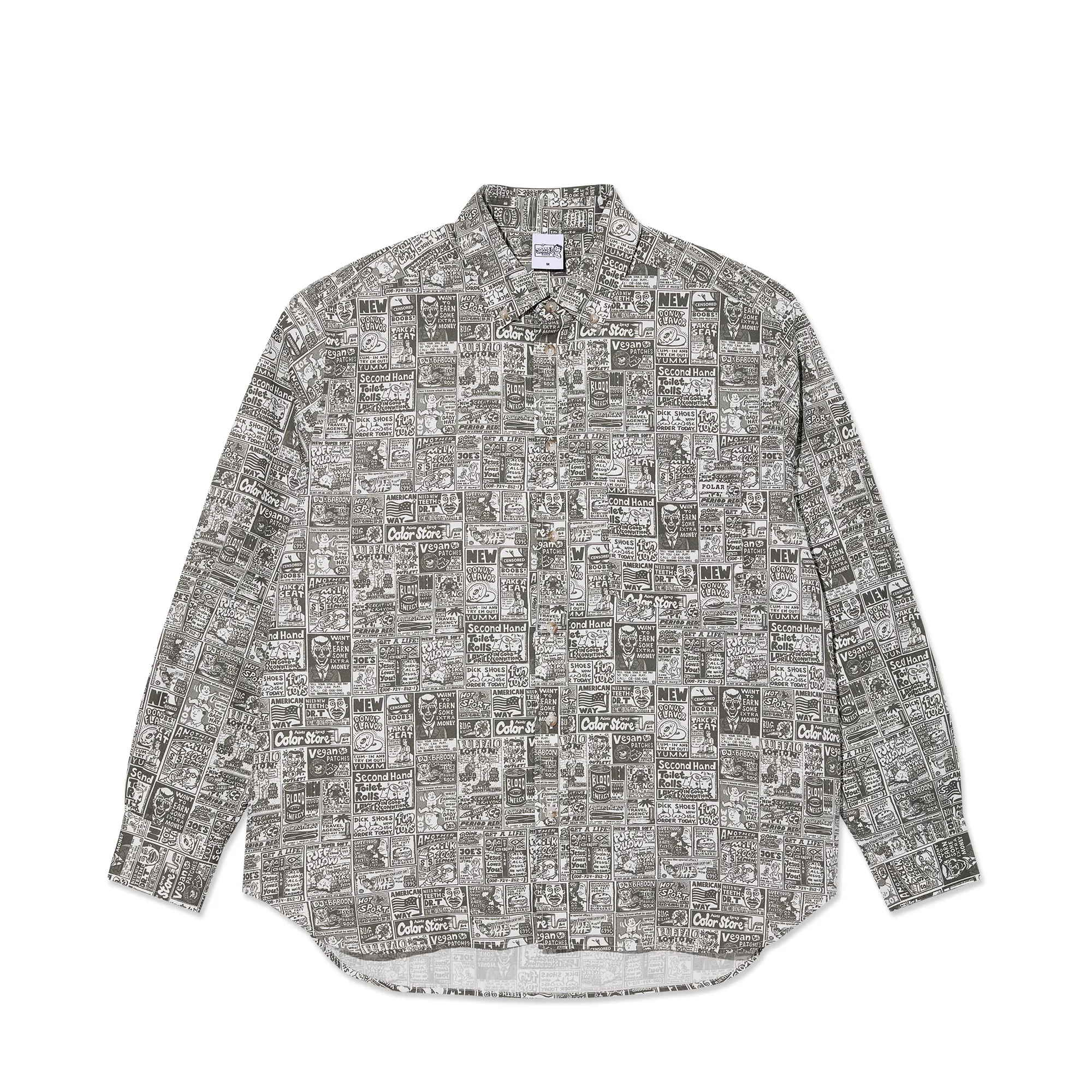 Ben LS Shirt | Newspaper - Light Grey sold by Polar Skate