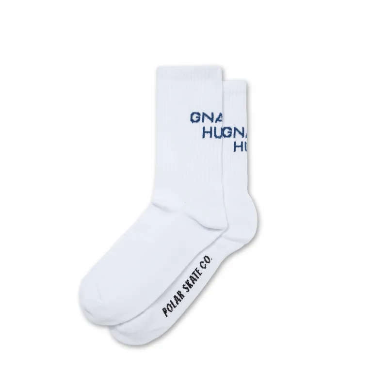 Rib Socks | Gnarly Huh! - White / Navy sold by Polar Skate