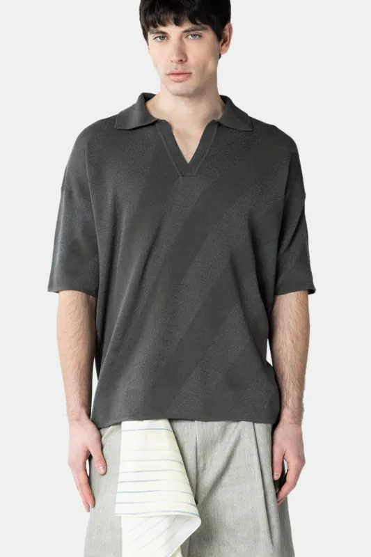 SHADOW STRIPE KNIT POLO made by Bonsai