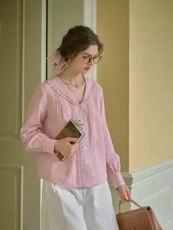 Peach Cream Literary Lapel Victorian Shirt made by Ipinkustore