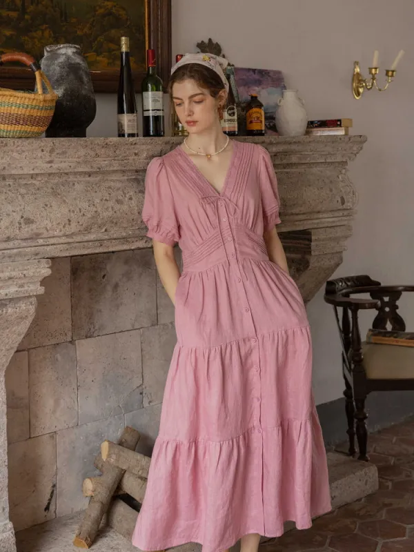 Cotton-Linen Pintuck Tiered Dress sold by Ipinkustore