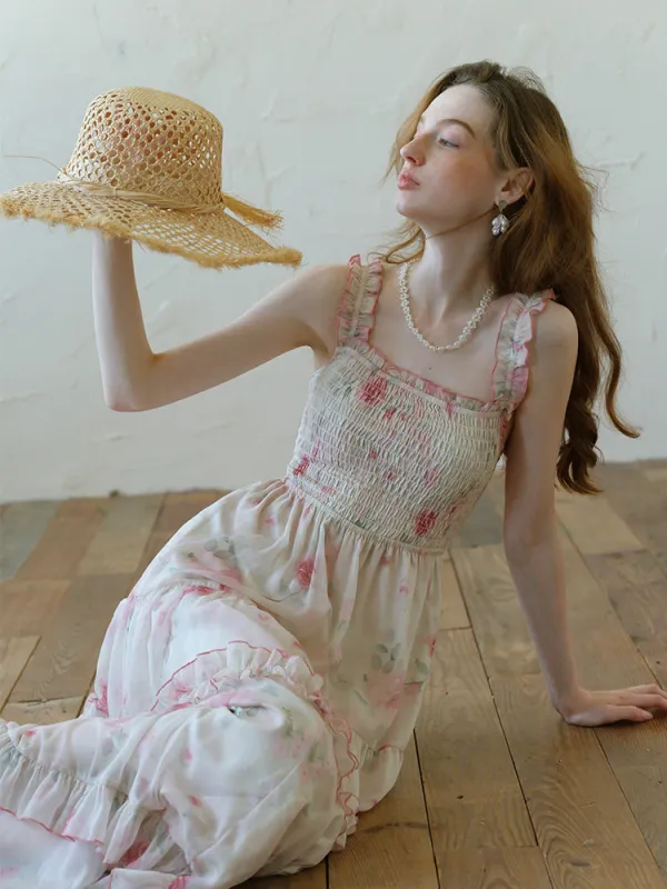 Rose Frill Tiered Maxi Dress sold by Ipinkustore