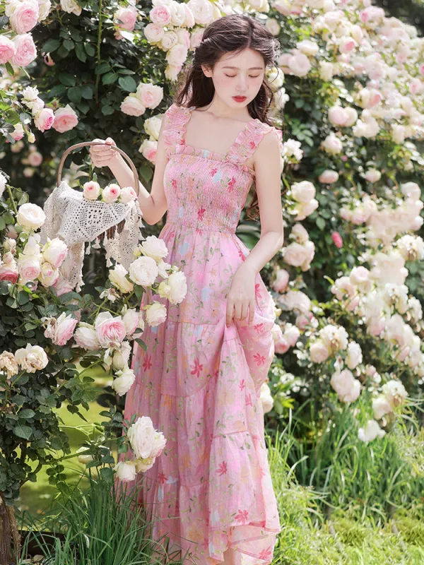 Sweet Rose Garden Tiered Midi Dress sold by Ipinkustore