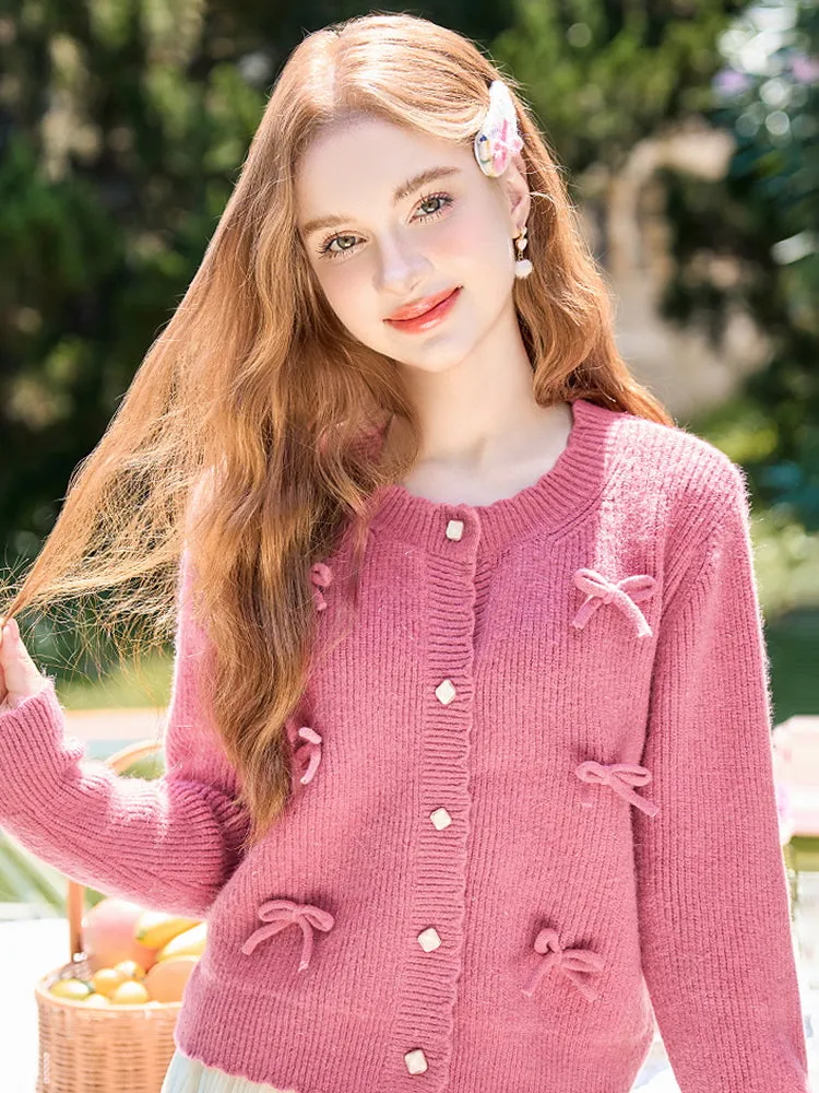 Romantic Ribbon Shell Button Knit Cardigan sold by Ipinkustore product image thumbnail 2