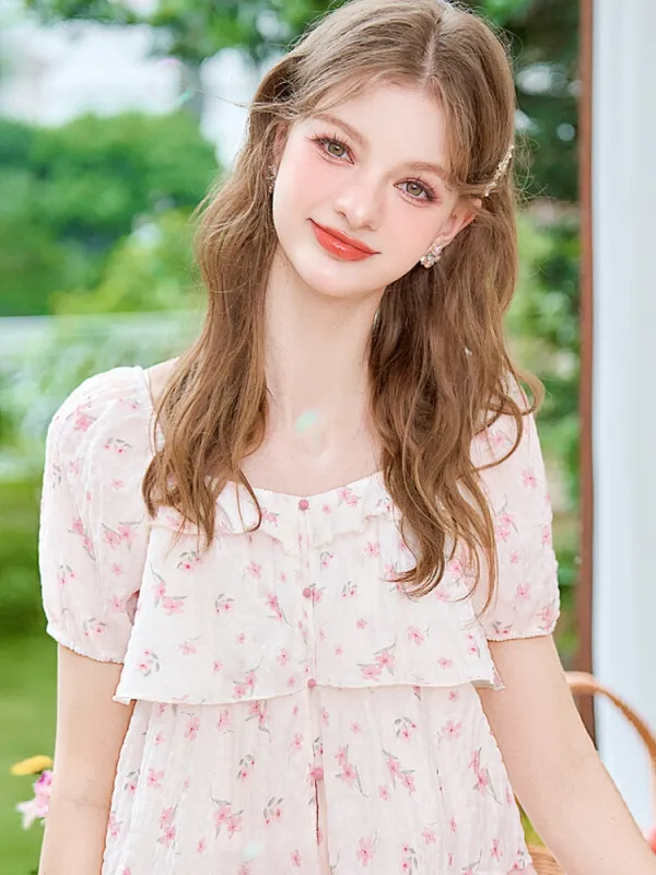 French Romantic Floral Blouse sold by Ipinkustore