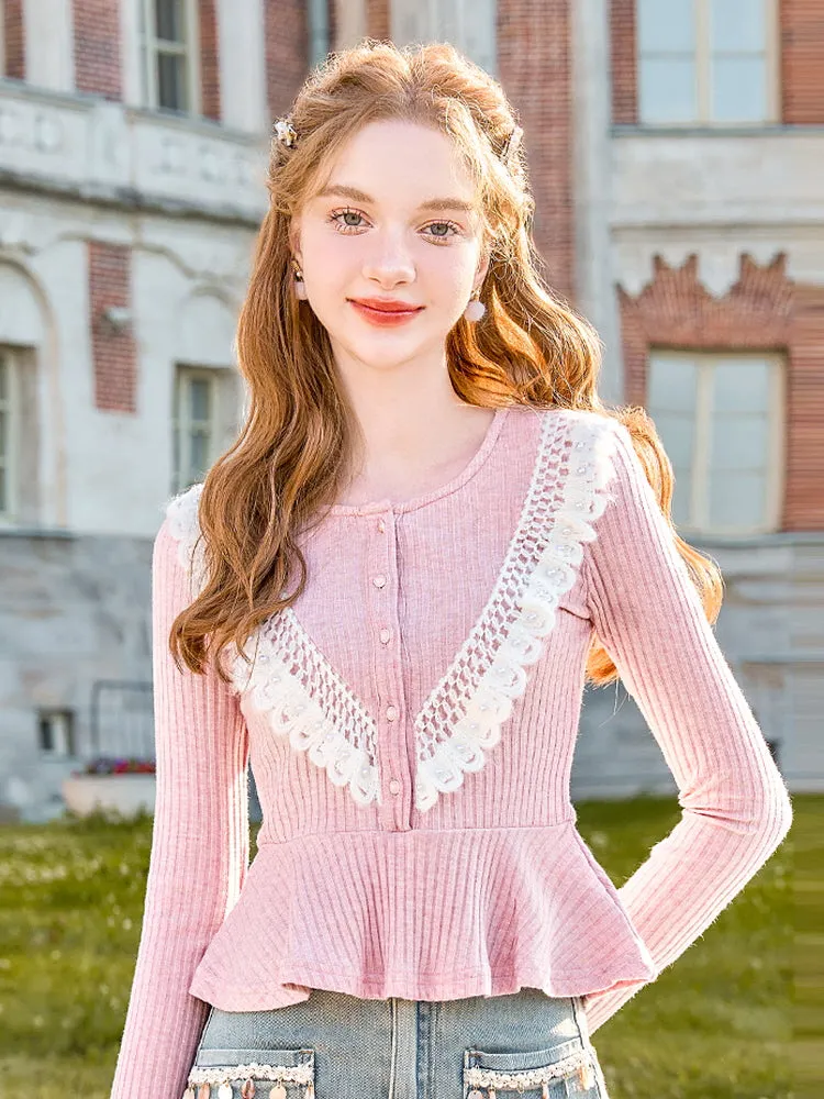 Lace Trim Peplum Knit Top sold by Ipinkustore product image thumbnail 2