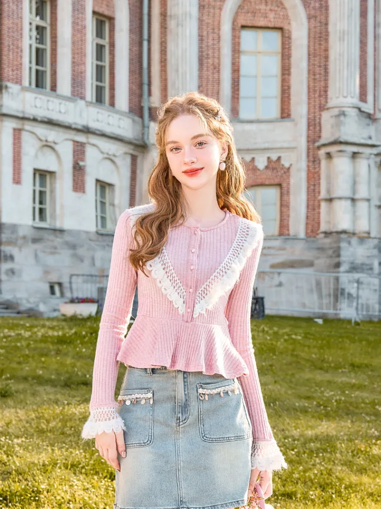Lace Trim Peplum Knit Top sold by Ipinkustore product image thumbnail 5