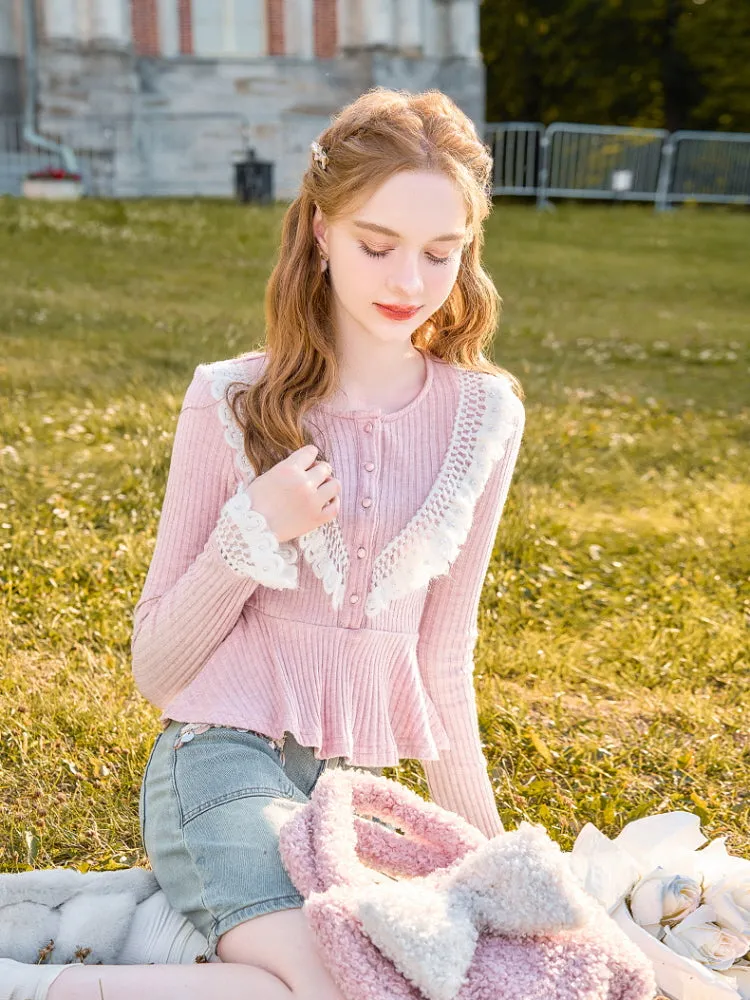 Lace Trim Peplum Knit Top sold by Ipinkustore product image thumbnail 3
