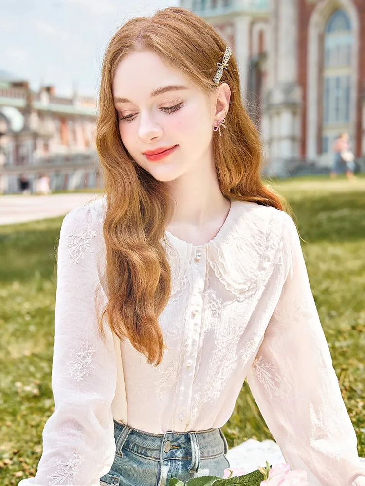 Lace Embroidered French Chiffon Blouse sold by Ipinkustore product image thumbnail 5