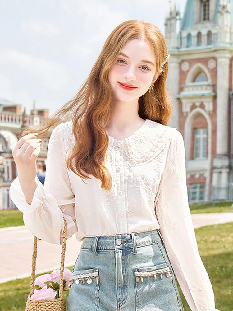 Lace Embroidered French Chiffon Blouse sold by Ipinkustore product image thumbnail 2