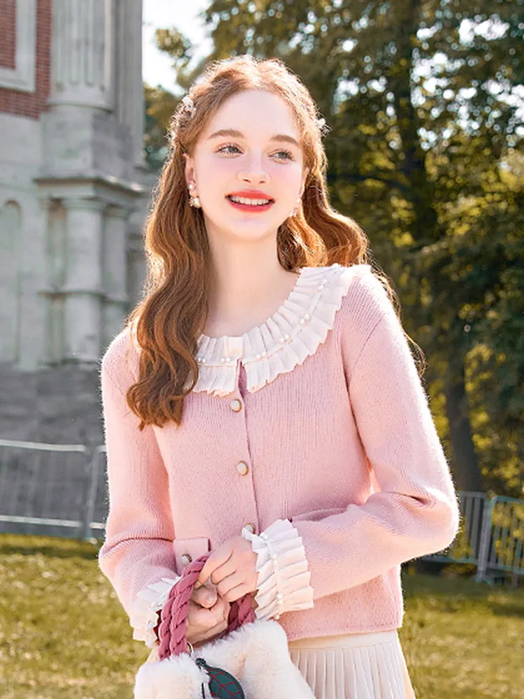 Frill & Pearl Detail Cream Pink Cardigan sold by Ipinkustore product image thumbnail 3