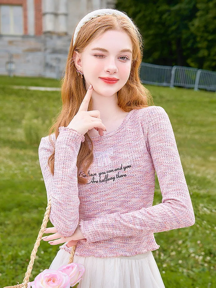 Pastel Tweed Bow Knit Top sold by Ipinkustore product image thumbnail 2