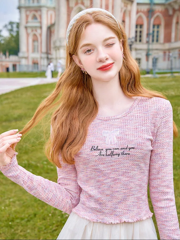 Pastel Tweed Bow Knit Top sold by Ipinkustore product image thumbnail 5