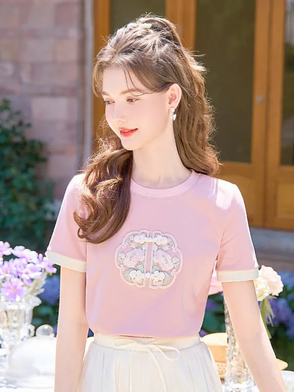 Oriental Blossom Embroidered Tee sold by Ipinkustore