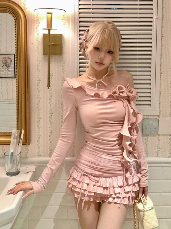 Sweet Pear Dream Muse Ruffle Shirred Top & Bow Cake Skirt Set sold by Ipinkustore