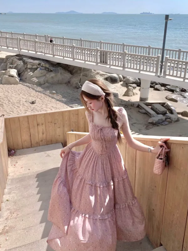 Rosy Blossom Tiered Long Dress sold by Ipinkustore