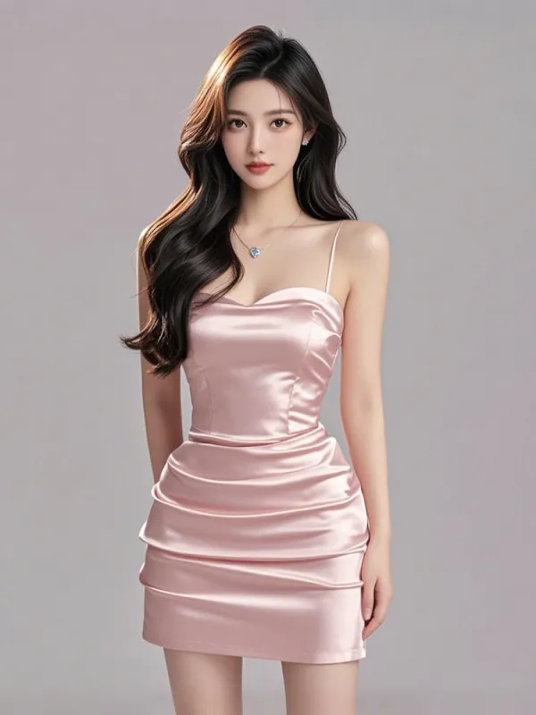 Satin Ruched Bodycon Mini Dress sold by Ipinkustore