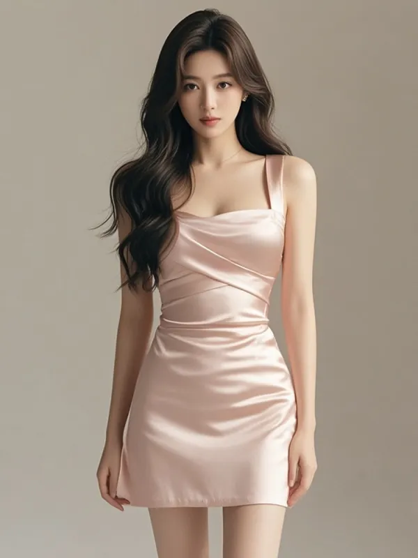 Elegant Satin Draped Mini Dress sold by Ipinkustore