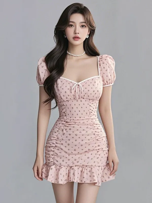 Sweetheart Puff Sleeve Ruffle Mini Dress sold by Ipinkustore