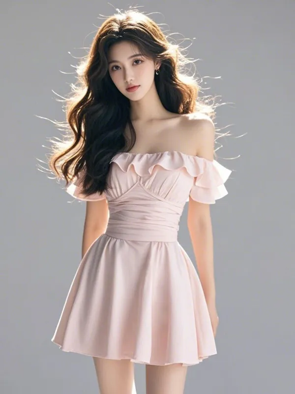 Romantic Off-shoulder Ruffle Mini Dress sold by Ipinkustore