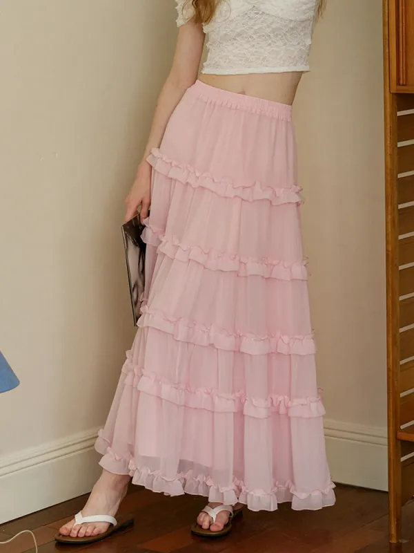 Sakura Ruffle Cake Skirt sold by Ipinkustore