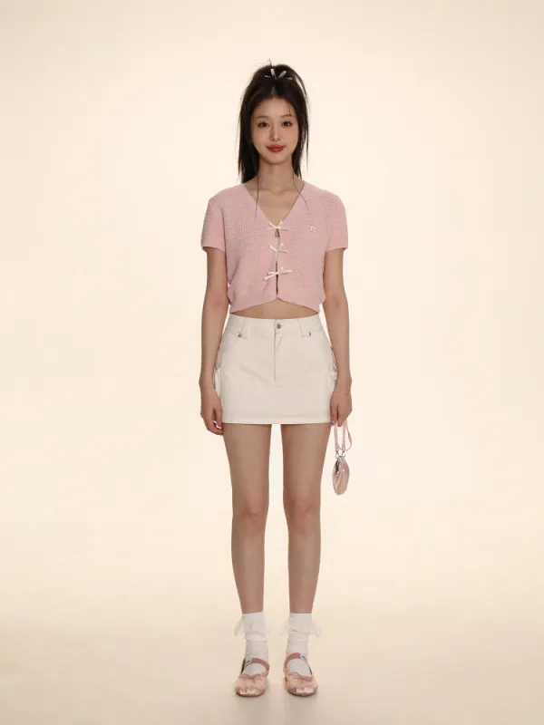 Ribbon Knit Cropped Cardigan made by Ipinkustore