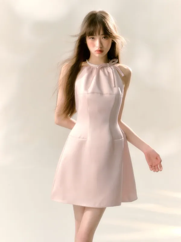 Blush Satin Halter Mini Dress sold by Ipinkustore