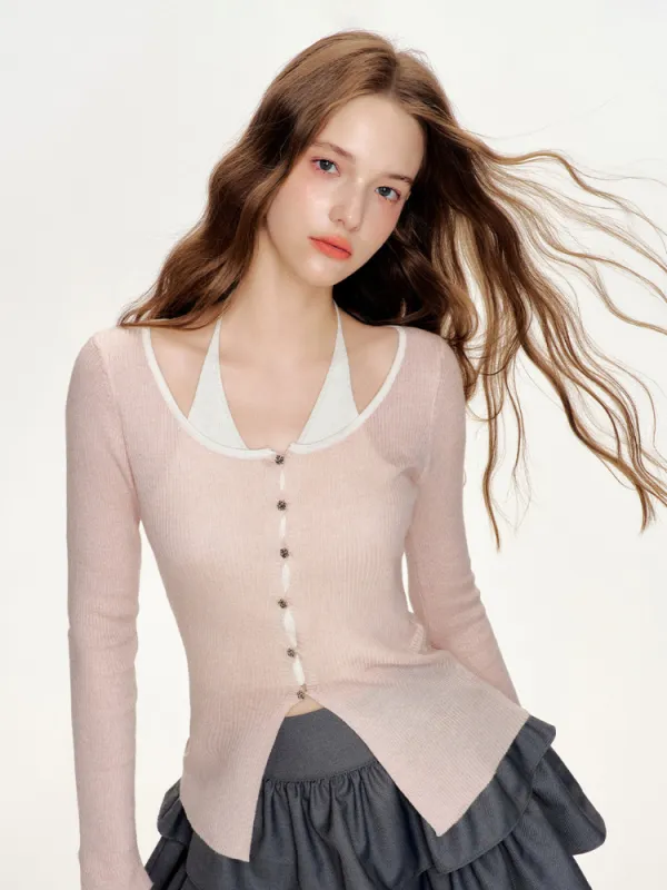 Rosette Halter Knit Cardigan sold by Ipinkustore