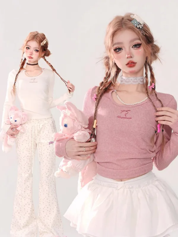 Pearl Charm Ribbed Top sold by Ipinkustore