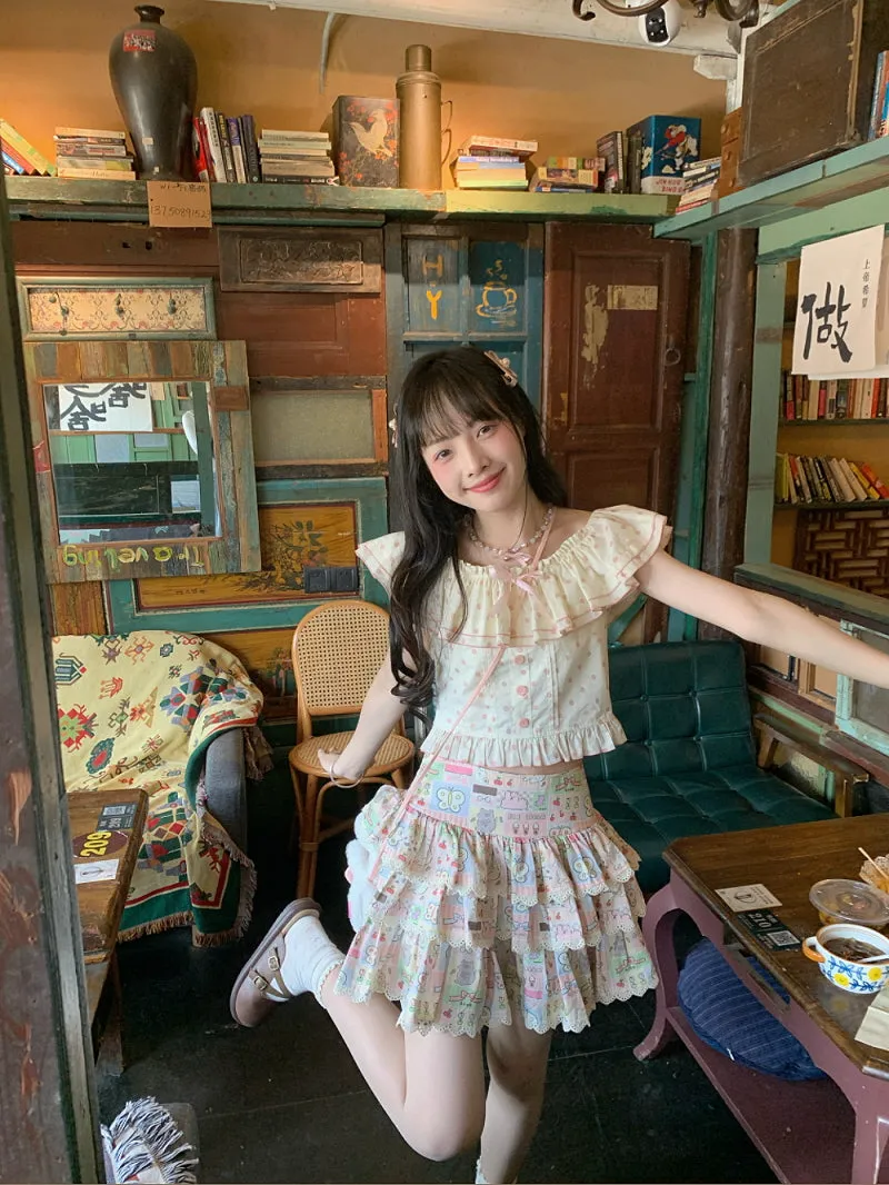 Sweet Dot Top Patchwork Cake Skirt Two-piece Set sold by Ipinkustore product image thumbnail 4