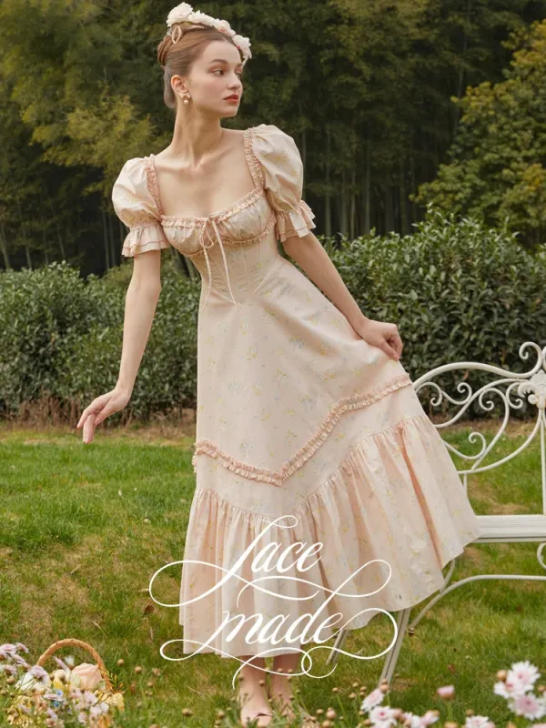 Royal French Retro Design Cotton Puff Sleeve Dress sold by Ipinkustore