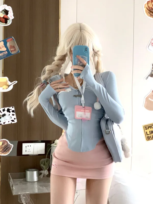 Sporty Blue Hoodie Pink Skirt Set sold by Ipinkustore