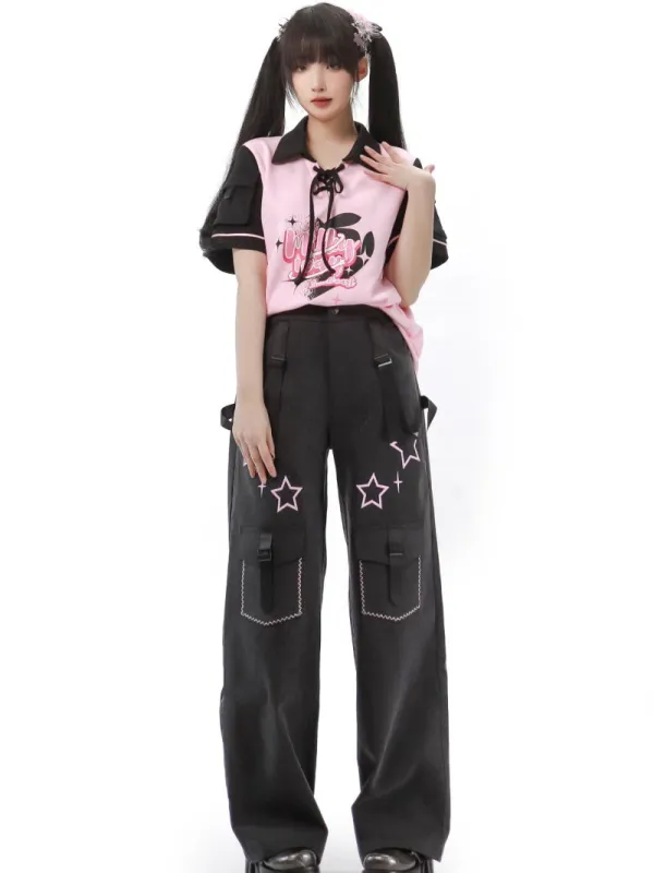 Y2k Pink T-shirt Pants Set sold by Ipinkustore