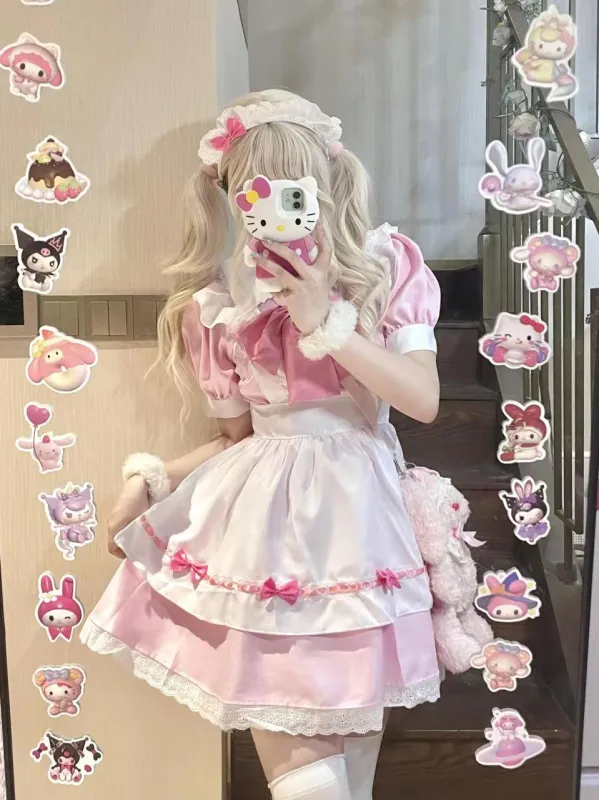 Sweet Love Lolita Maid Cosplay Pink Black Dress sold by Ipinkustore