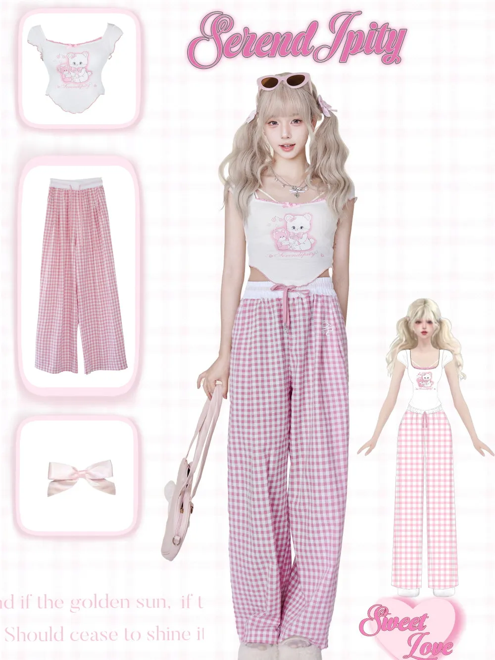 Sweetheart Summer T-shirt top + Pink Loose Pants Set sold by Ipinkustore