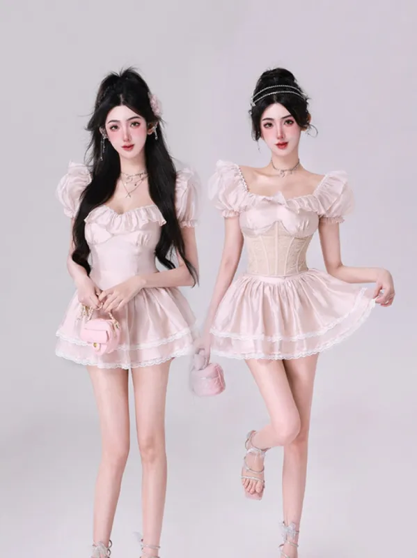 Summer Fairy Sweet Lace Top Skirt Wasit Band Set sold by Ipinkustore