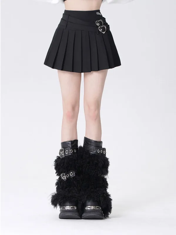 Love Buckle Double Belt Pleated Skirt made by Ipinkustore