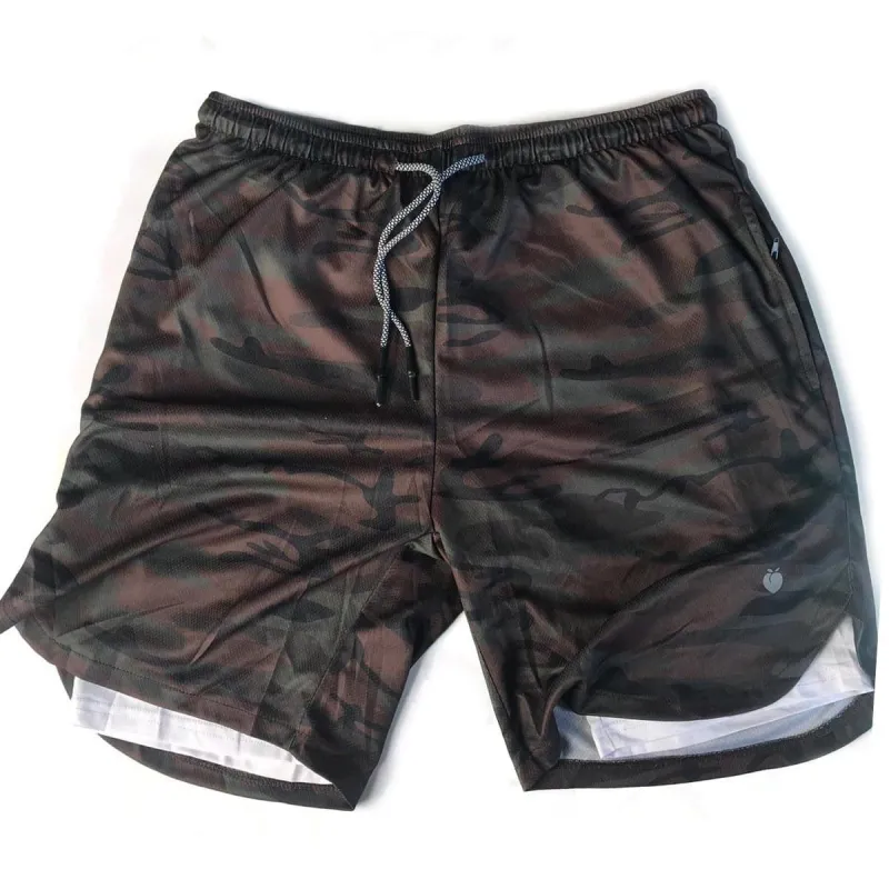 Men's Active Shorts (Compression Lined W/ Pocket) - BlackCamo/White sold by Flex Living