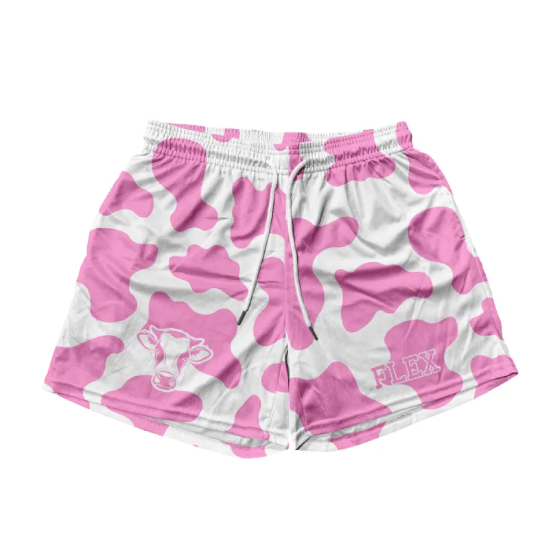 Basic Mesh Short - Pink Cow Print sold by Flex Living