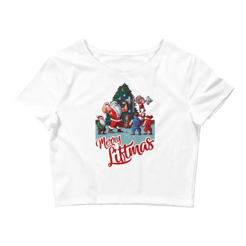 Merry Liftmas Crop Tee sold by Flex Living