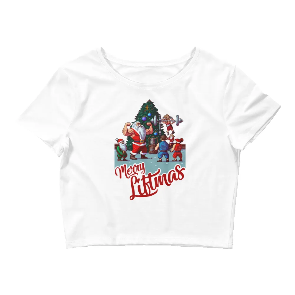 Merry Liftmas Crop Tee sold by Flex Living