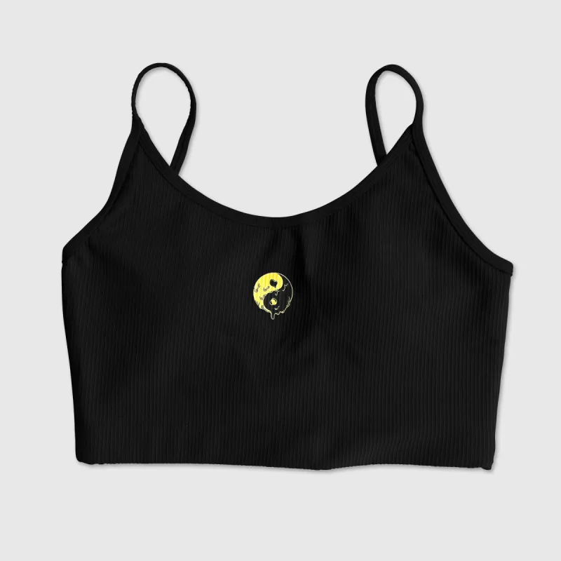 Ribbed String Crop Tank Yin Yang Drip - Black sold by Flex Living