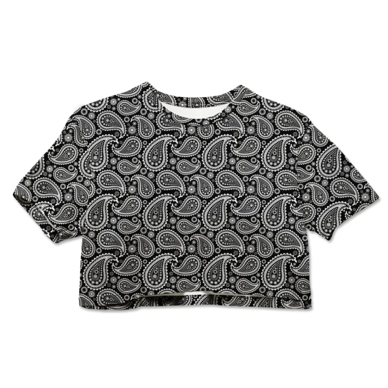 Cotton Crop Tee - Paisley B&W sold by Flex Living