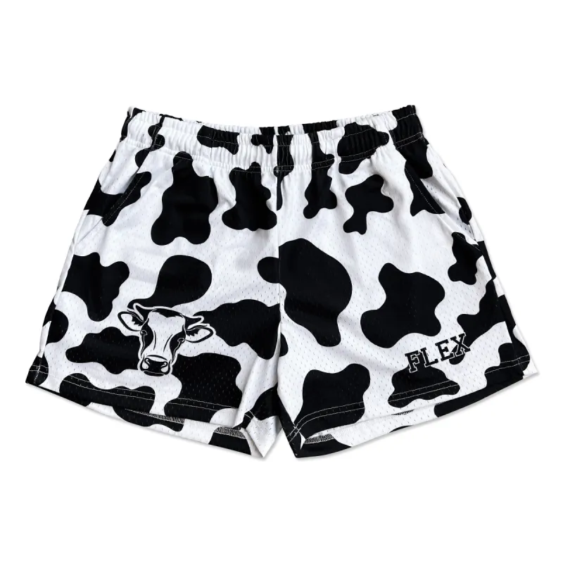 Mesh Flex Shorts 5" - Cow Print made by Flex Living