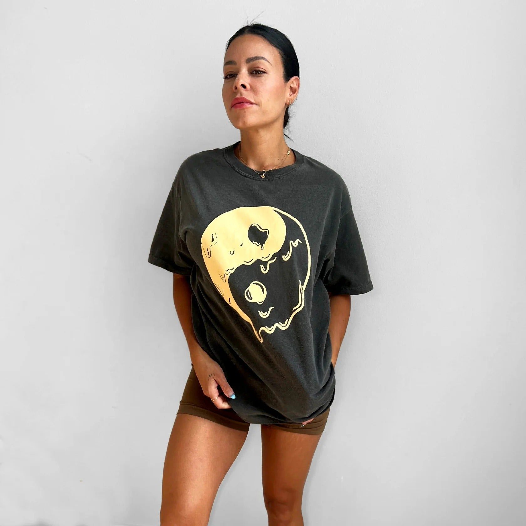 Unisex Oversized Tee - Yin Yang Drip - Pepper sold by Flex Living